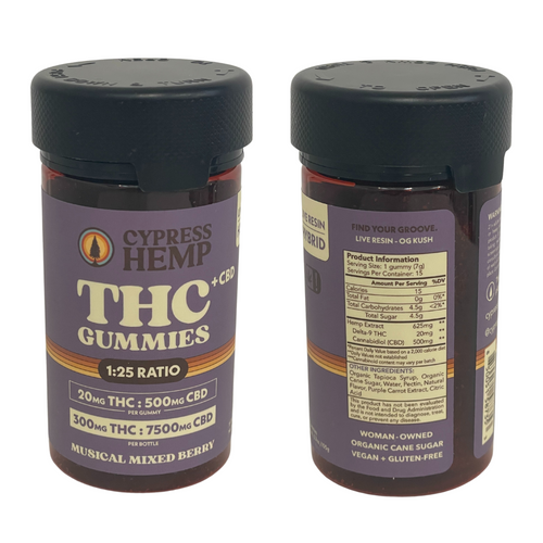 Cypress Hemp - Live Resin Delta-9 CBD:THC 25:1 Hybrid Gummies