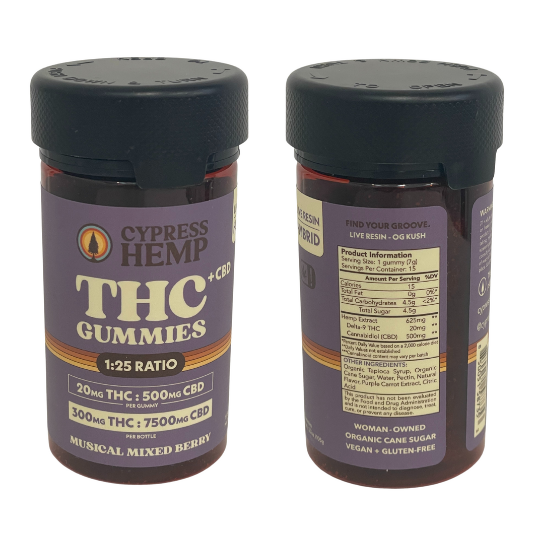 Cypress Hemp - Live Resin Delta-9 CBD:THC 25:1 Hybrid Gummies