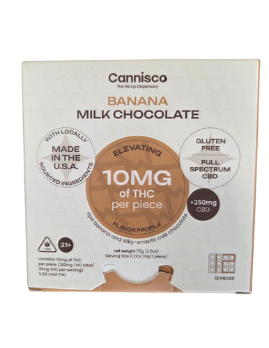 Cannisco High Dose Banana Milk Chocolate Bar 10mg THC 250mg CBD